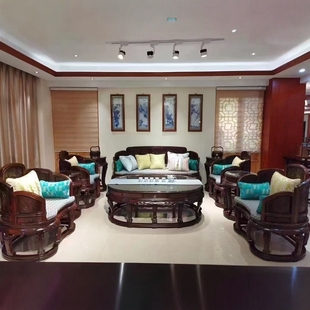 老挝大红酸枝沙发加厚独板交趾黄檀红木沙发灵芝椅十件套客厅必备