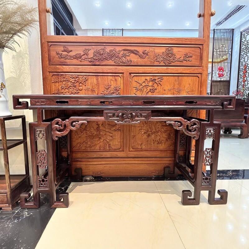 红木家具大红酸枝条案明式万字脚玄关桌简约墙边桌中式平头案条几