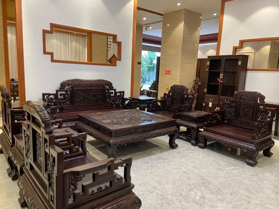 大红酸枝交趾黄檀深雕花鸟沙发十件套客厅组合中式全实木家具古典