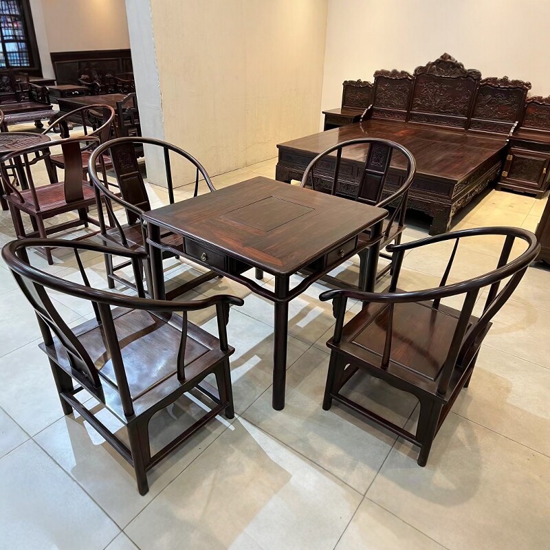 现货老挝大红酸枝休闲桌椅餐桌官帽椅红木阳台棋牌桌交趾黄檀实木