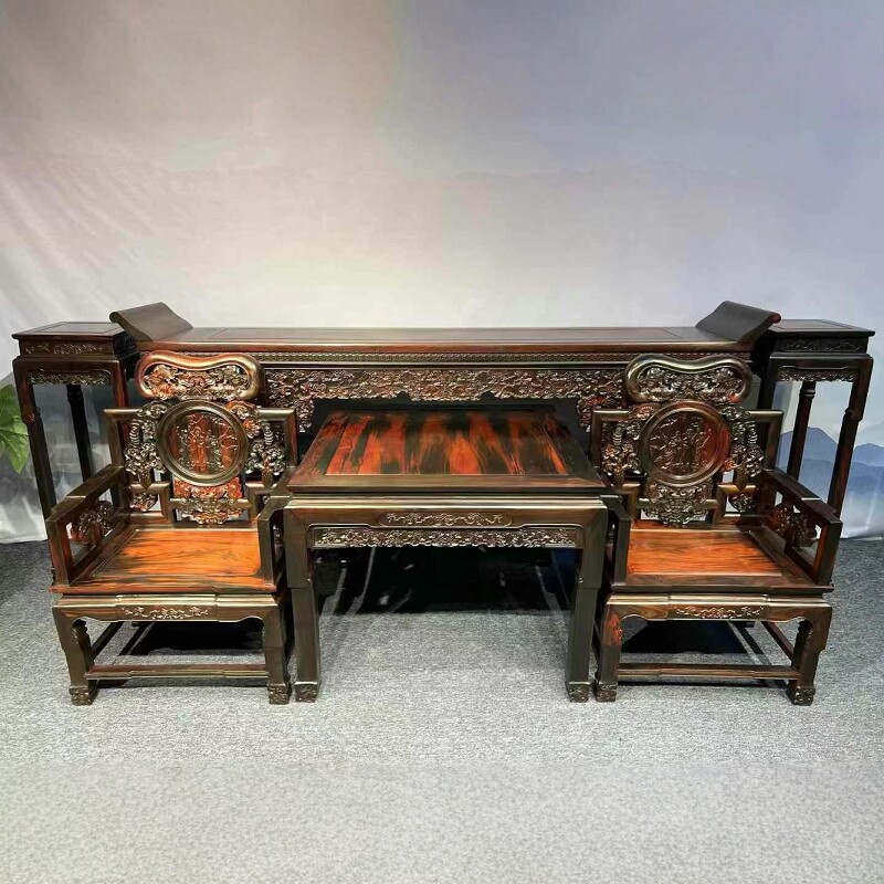 老挝大红酸枝木中堂条案灵芝椅加厚独板实用收藏交趾黄檀红木家具