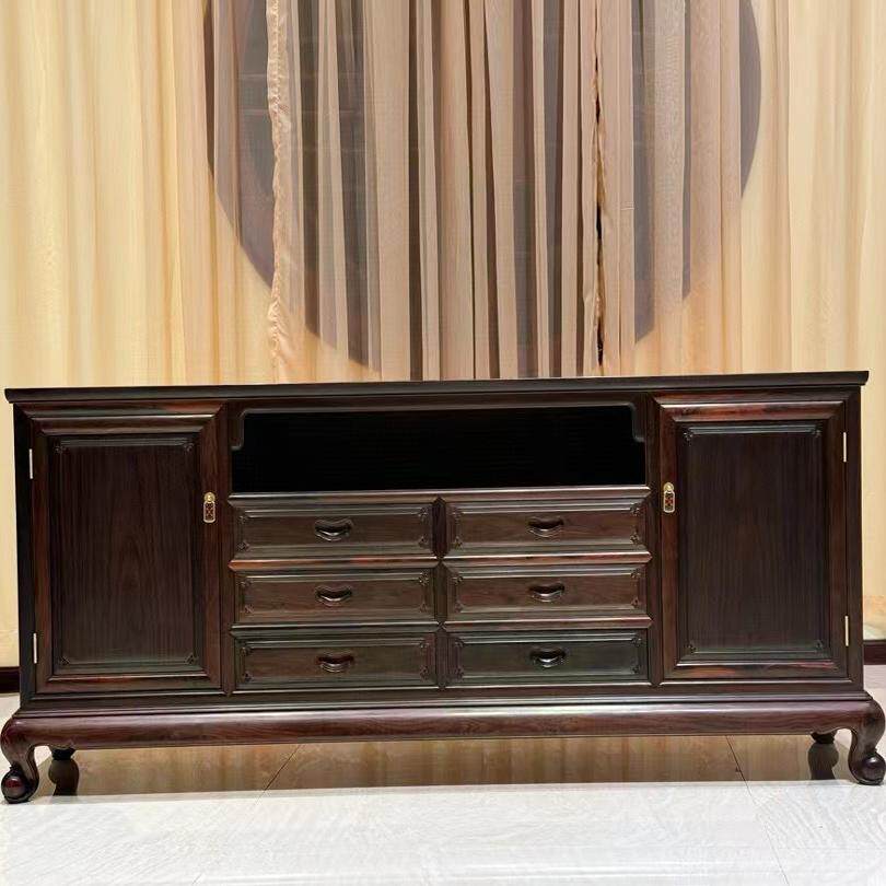 老挝大红酸枝素雅电视柜组合简约客厅红木家具交趾黄檀柜手工雕花