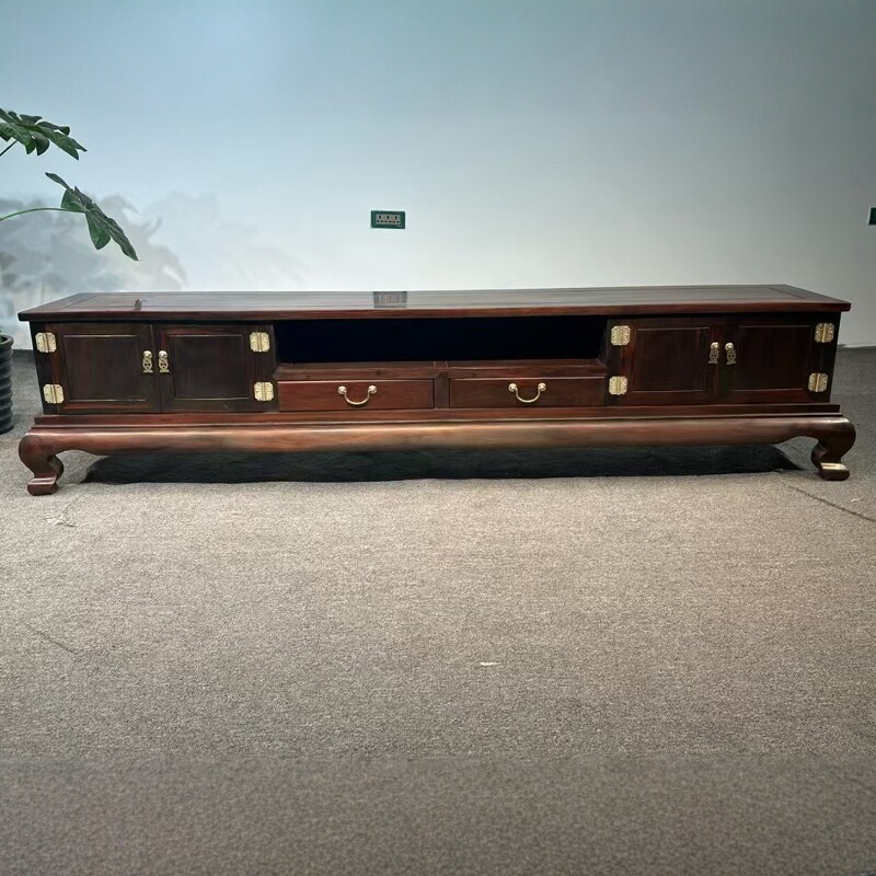 老挝大红酸枝红木中式电视柜交趾黄檀手工雕花影视柜实木客厅地柜