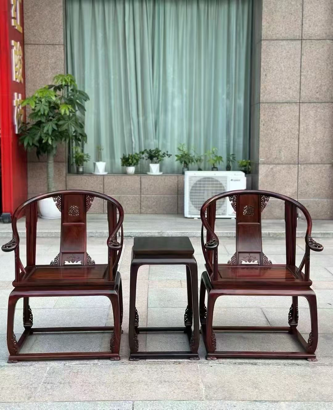 大红酸枝交趾黄檀明式皇宫椅三件套中式仿古实木圈椅家用办公椅