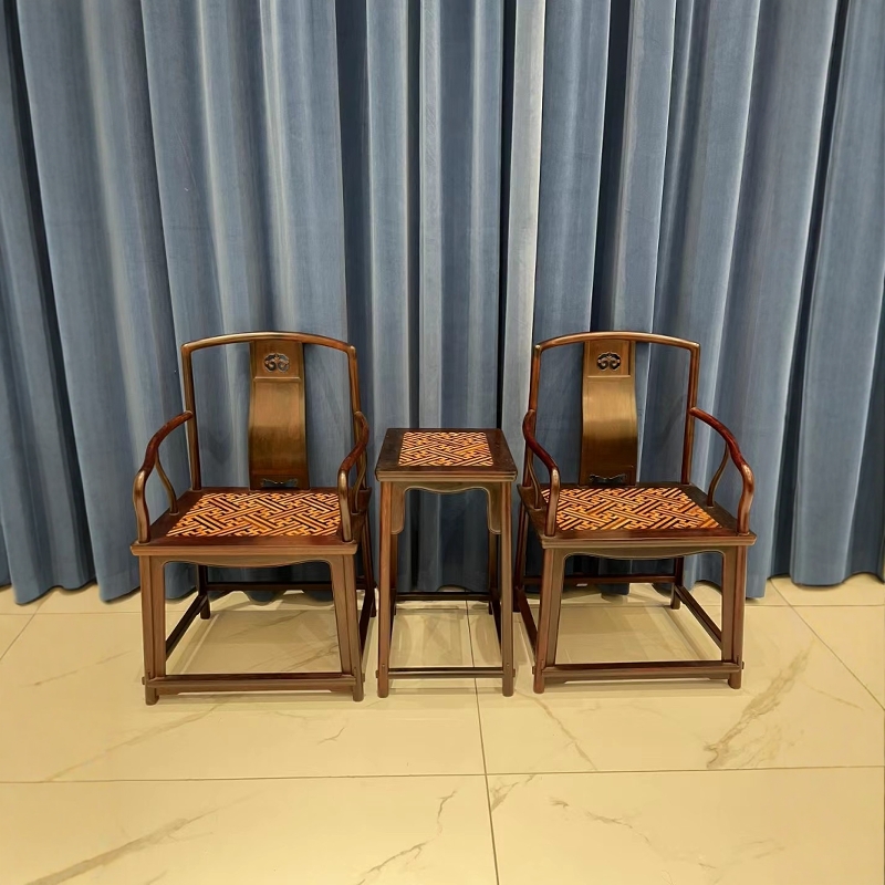 印度小叶紫檀圈椅皇宫椅三件套中式明清红木仿古客厅休闲独板茶椅