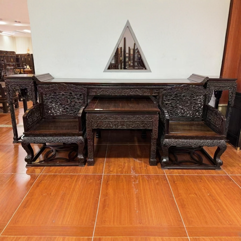 正宗老挝大红酸枝中堂六件套交趾黄檀条案供桌八仙桌灵芝榫卯结构
