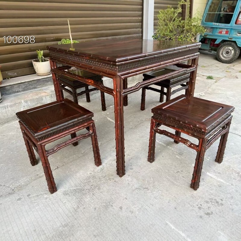 大红酸枝休闲桌椅餐桌官帽椅红木阳台棋牌桌交趾黄檀实木茶桌实用