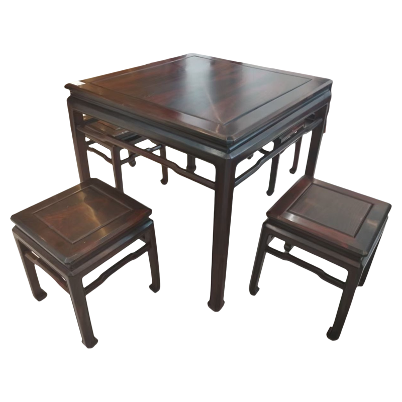 大红酸枝休闲桌椅五件套家用餐椅实木休闲棋牌桌茶桌素面简约素雅