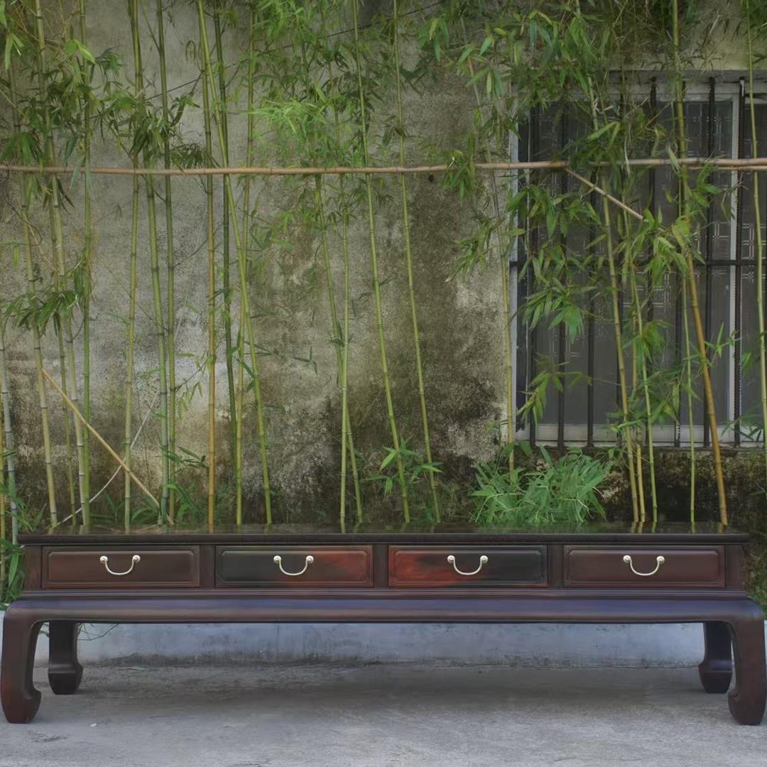 红木家具 老挝大红酸枝梅兰竹菊雕花2米电视柜交趾黄檀电视柜雕花