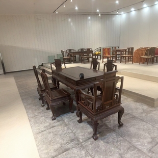 红木餐桌老挝大红酸枝木长方形餐桌素面实木榫卯结构马蹄脚七件套