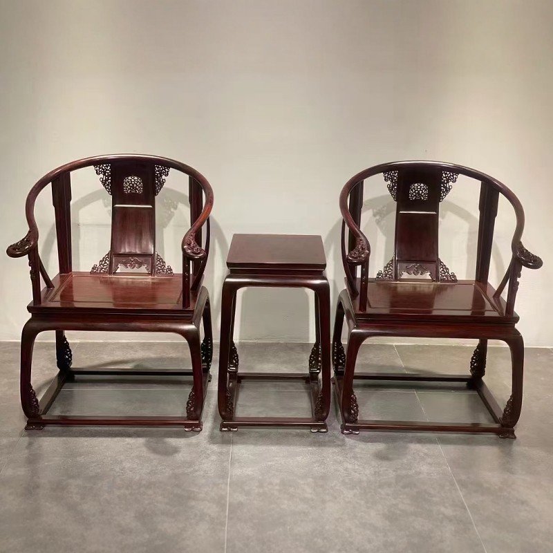 红木家具小叶紫檀木三件套圈椅客厅中式太师椅檀香紫檀圈椅靠背椅