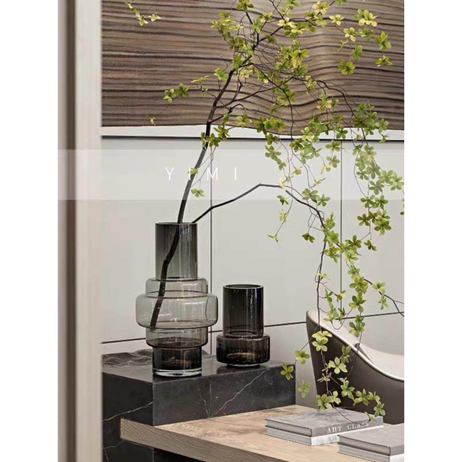 灰色简约现代入口样板房家庭卧室床边新中式桌面软装欧式玻璃花瓶,家居饰品,花瓶,淘宝优惠券,粉丝福利购,淘宝优惠卷