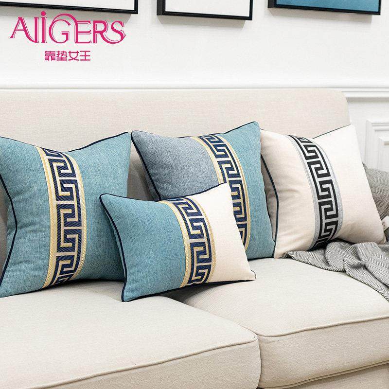 靠垫女王 现代简约新中式棉麻条纹沙发抱枕靠垫床头腰枕含芯定制,居家布艺,靠垫/抱枕,淘宝优惠券,粉丝福利购,淘宝优惠卷