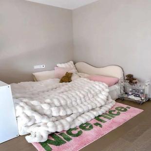 少女粉红卧室床边地毯仿羊绒加厚毛绒房间衣帽间可水洗床边毯地垫