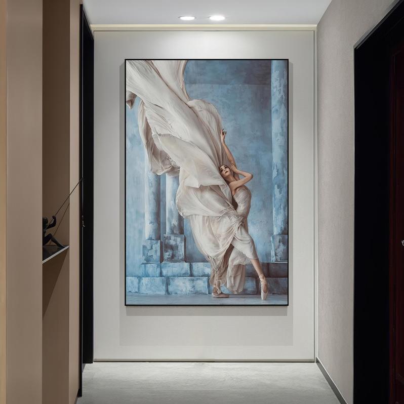 现代轻奢玄关装饰画芭苗舞蹈室唯美人物壁画客厅走廓艺术竖版挂画