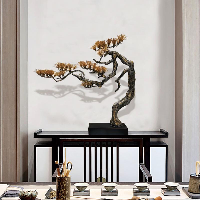 铁艺迎客松摆件金属酒店会所大堂饭店招财树装饰别墅客厅桌面饰品