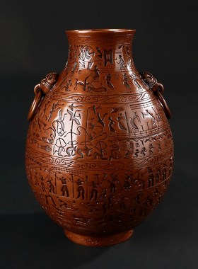 大仕缘紫铜仿古战国渔猎攻战纹铜壶铜花瓶开业商务礼品装饰摆件