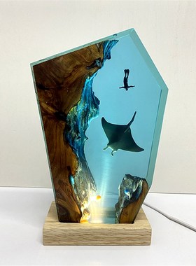 高级树脂家居装饰水母魔鬼鱼海洋艺术摆件氛围小夜灯中秋节日礼物