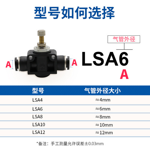 气动气管接头管道节流阀 LSA4 LSA6 LSA8 LSA10 LSA12 PA8/4/6/12