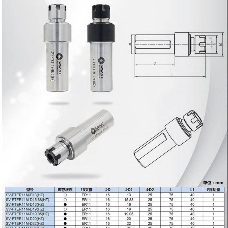 ER11复位型浮动铰刀柄自动回中心ER11M-D25.4 SV-FTER11M-D25.4
