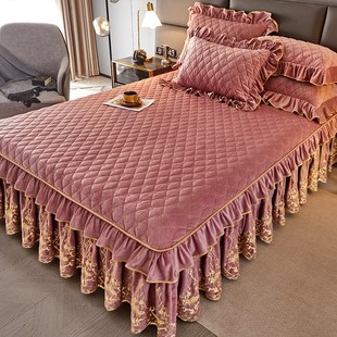 加厚夹棉床裙单件席梦思防滑防尘可拆洗冬季 欧式 宝宝绒床罩床围套