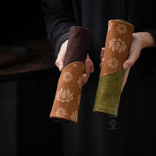 圭隐堂圭隐堂莲花帆布扎染茶席刺绣布艺干泡茶巾桌旗茶桌布隔热垫