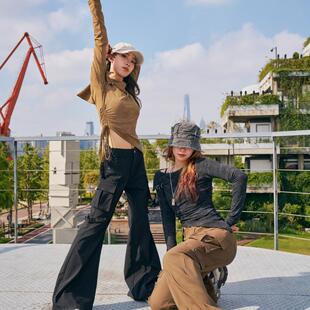 女 裤 爵士hiphop裤 子高弹透气黑色宽松jazz舞蹈运动工装