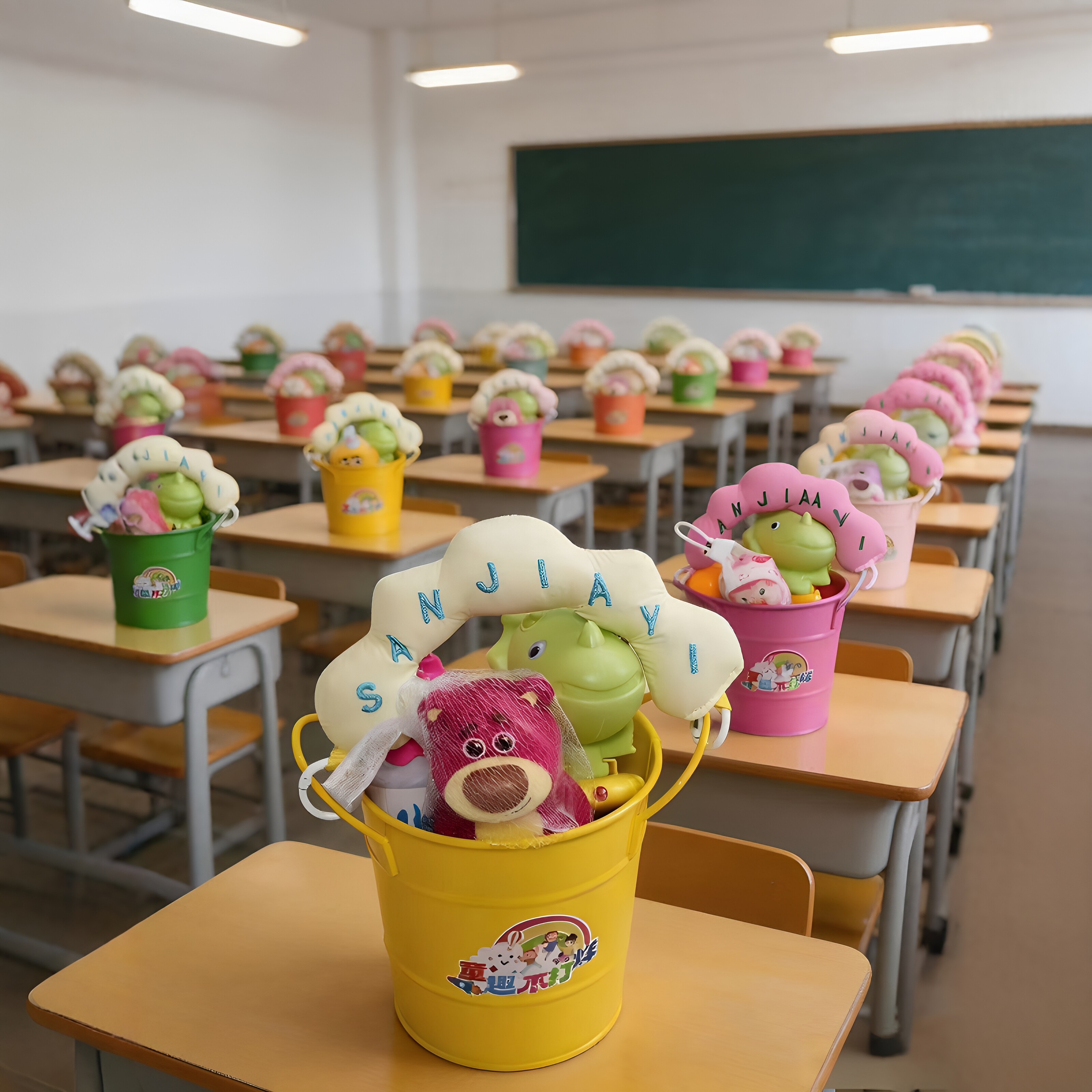 六一儿童节礼物桶学生幼儿园桌面礼品收纳桶零食收纳筐生日礼物筒