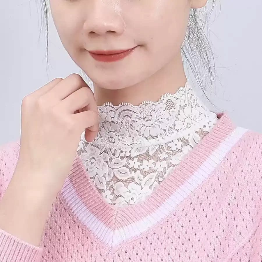 护脖子防寒假领子时尚蕾丝护颈百搭衣领围脖大码网纱打底衫套头冬