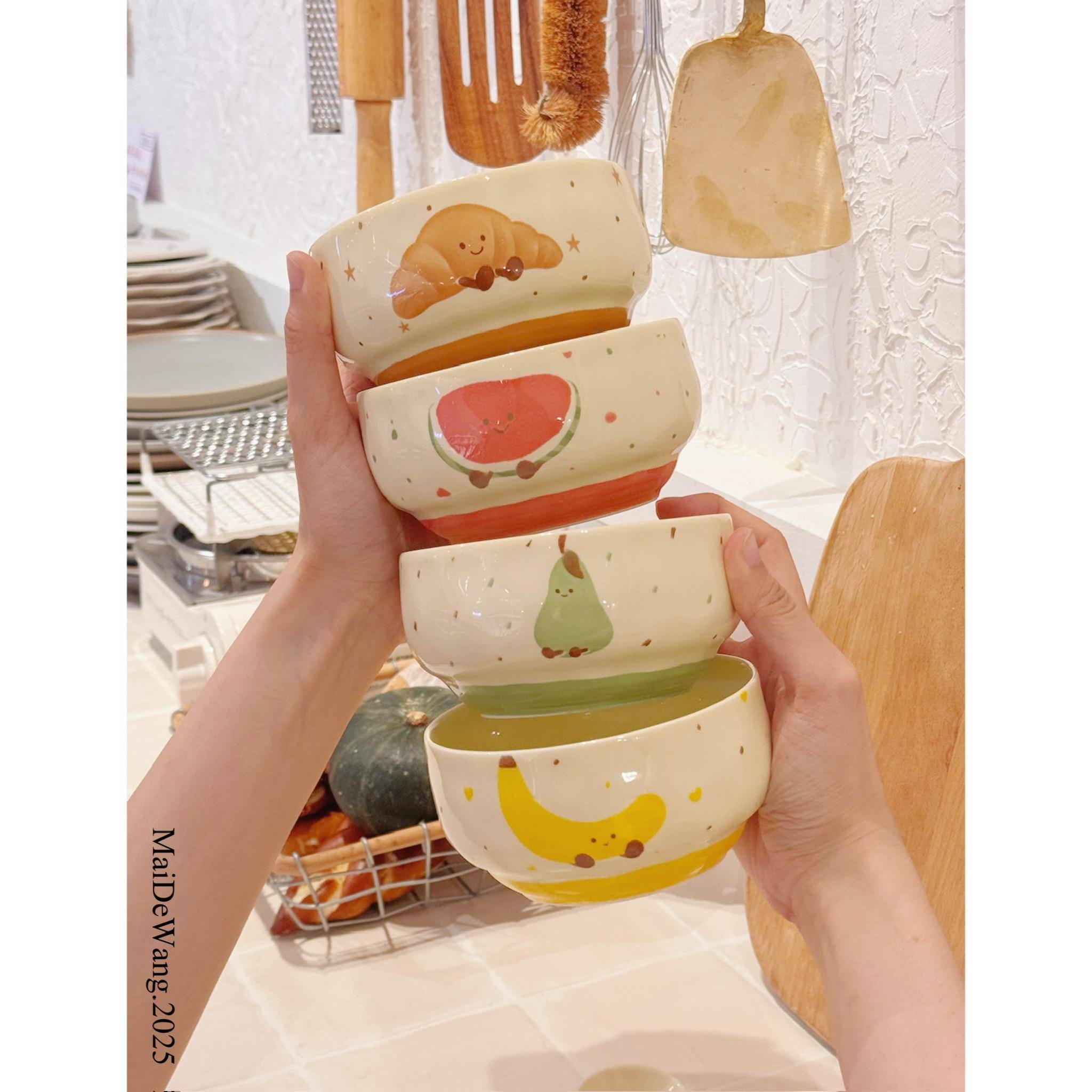 水果可颂陶瓷碗个人专用高颜值酸奶碗儿童碗家用特别好看的米饭碗