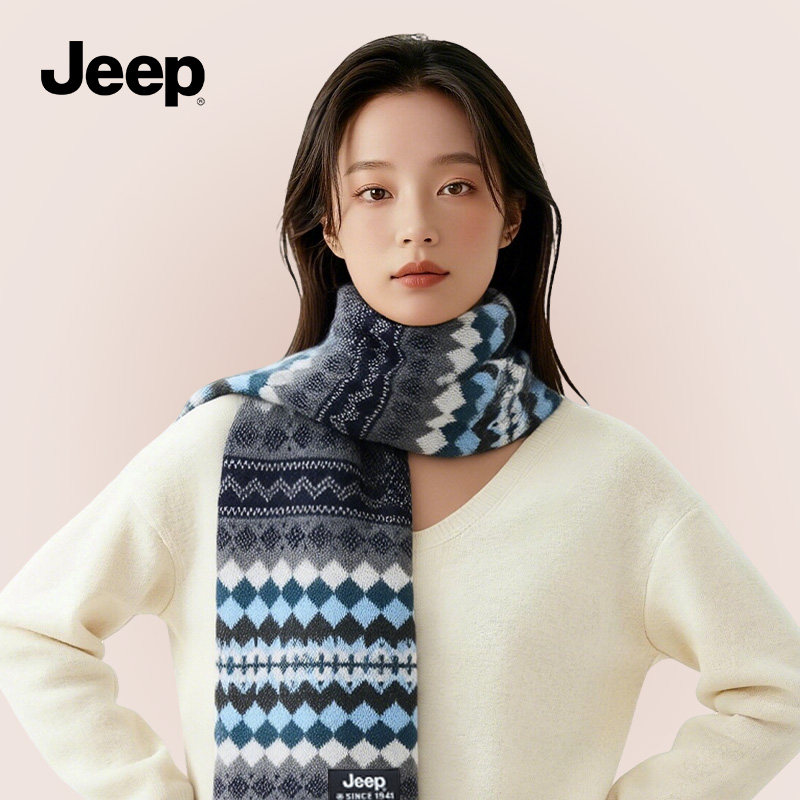 Jeep针织围巾女冬季户外防风防寒保暖护颈2025新款情侣围脖礼盒