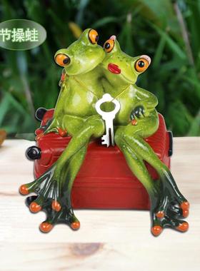 节操蛙 树脂工艺品礼品创意旅途情侣青蛙居家田园桌面摆件YX99043
