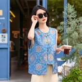 中国丝绸隆鹊 国风轻奢马甲 非遗宋锦新中式 福禄双至 蓝底双穿