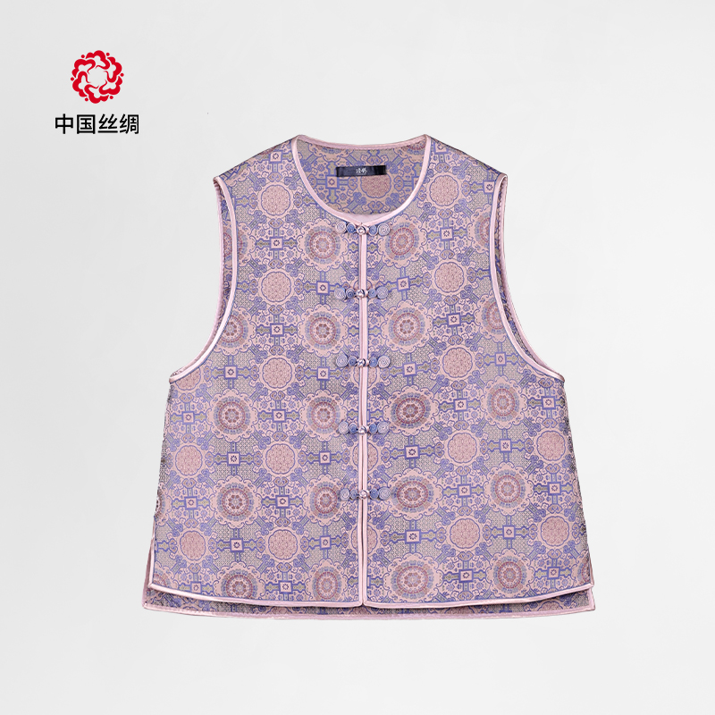 蓝色八达晕宋锦正品百搭马甲上衣