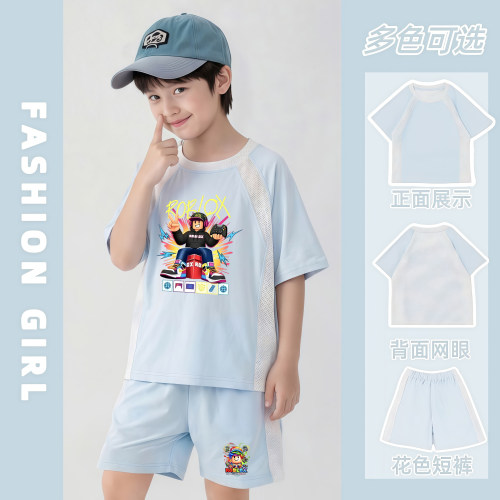 新款Roblox罗布乐思联名儿童宽松透气短袖两件套中大童冰丝速干衣