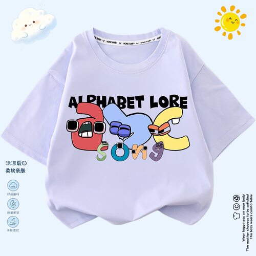 Alphabet Lore字母传说儿童印花纯棉短袖男女童宽松半袖中大童T恤