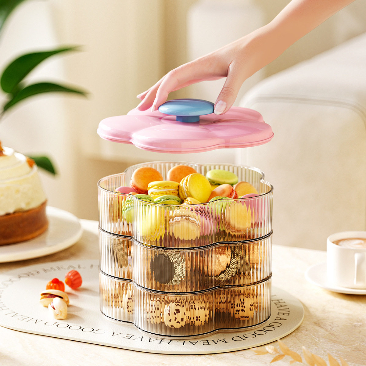 创意花瓣精致糖果干果年货零食水果桌面茶几多层收纳盒撞色糖果盒