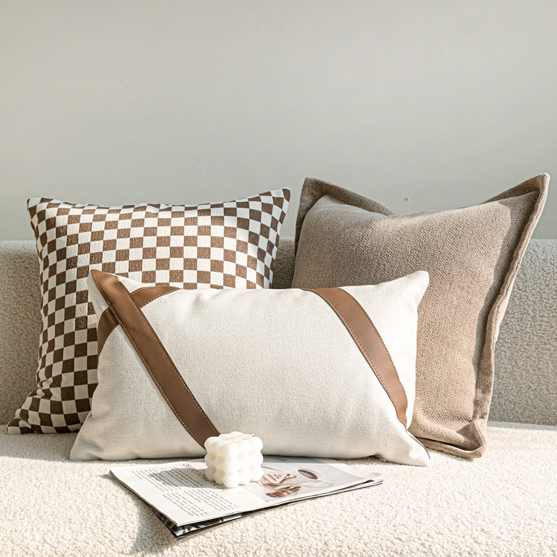 奶咖色抱枕沙发客厅法式中古风靠枕高级感腰枕雪尼尔提花靠垫床头
