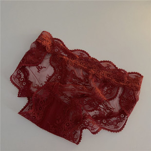 本命年安卡拉红色性感纯欲蕾丝内裤女蝴蝶结低腰纯棉档三角裤