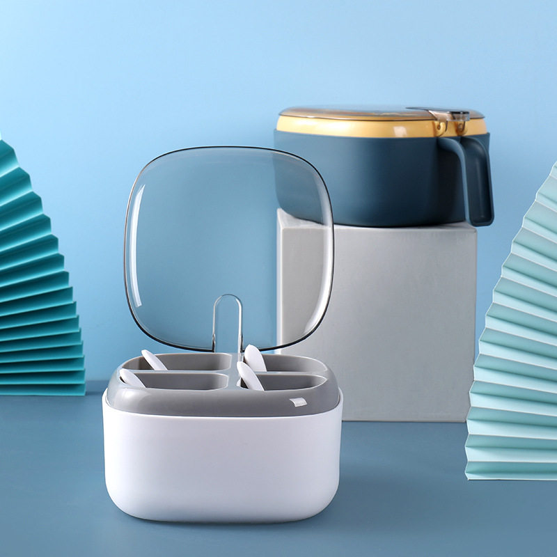 四格调料盒厨房用品撞色透明盖子带勺子按压式调味盒放盐味精佐料,厨房/烹饪用具,料理盒,淘宝优惠券,粉丝福利购,淘宝优惠卷