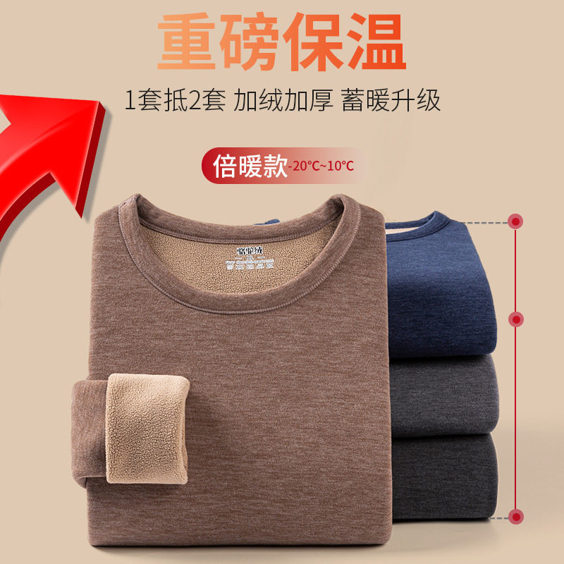 新款【驼绒巨厚】秋冬季保暖内衣圆领男女套装加绒加厚防寒秋衣秋