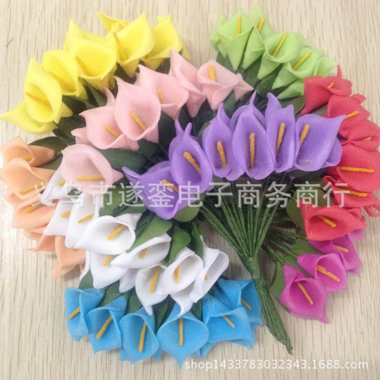 PE仿真花马蹄莲小花泡沫小百合花喜糖盒配件花环材料
