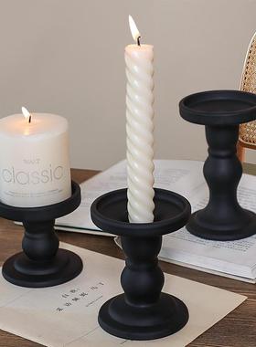 美式复古黑色铁艺烛台家居烛光晚餐桌装饰摆件民宿装饰品拍摄道具