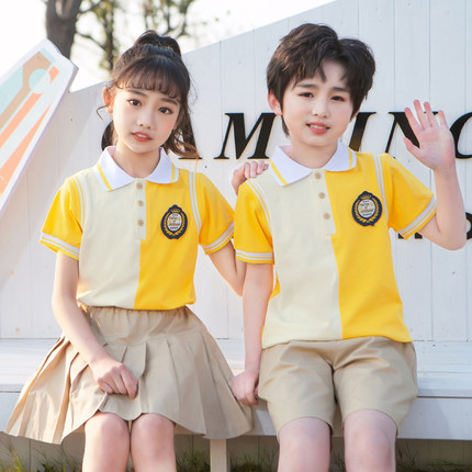 小学生校服黄色夏季套装幼儿园园服毕业照一年级班服团体合唱表演