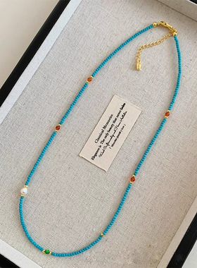 极细淡水珍珠绿松石轻奢锁骨链