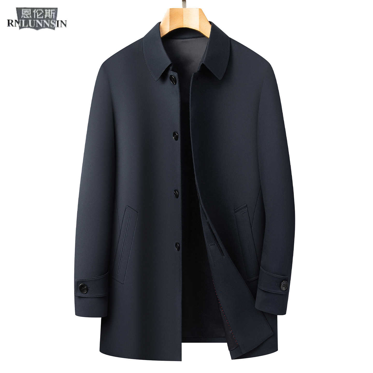 2025新款风衣中长款翻领高端休闲男士黑色商务外套