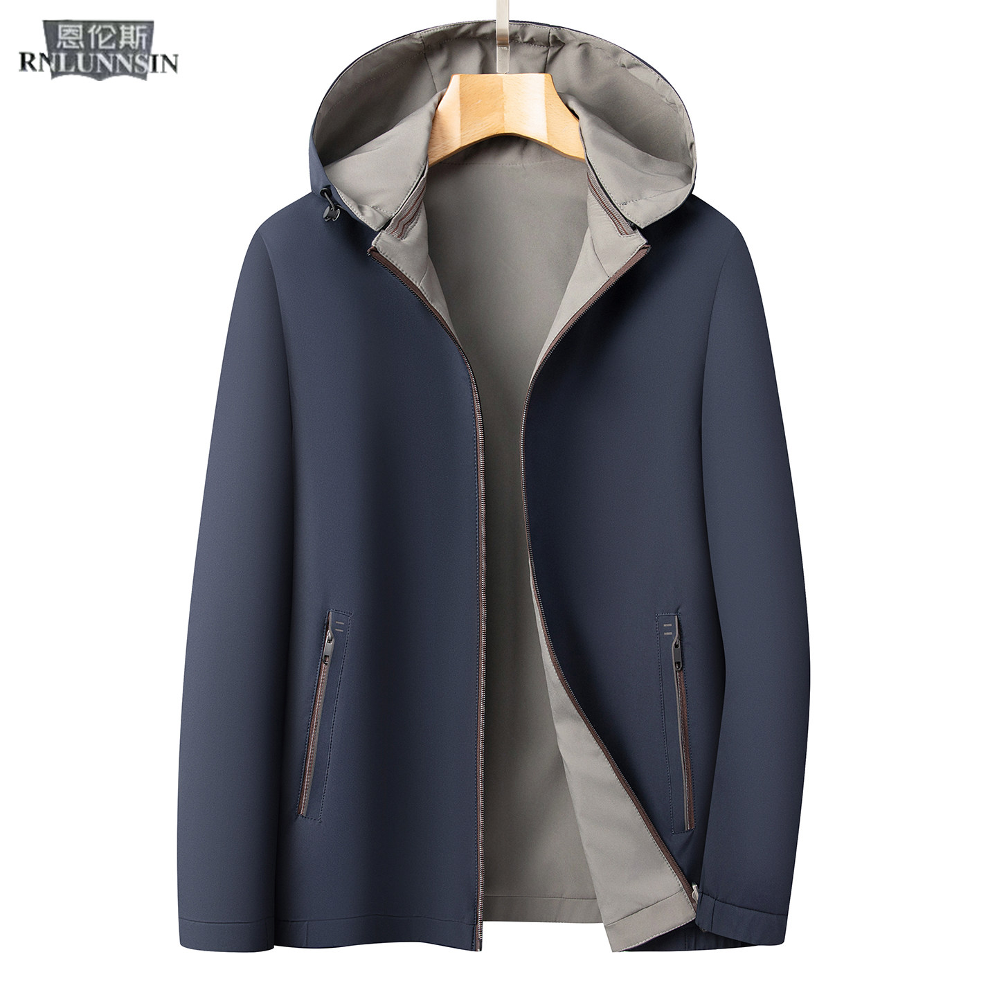 高端休闲夹克男士常规连帽拉链通勤百搭男装2025新款商务行政外套