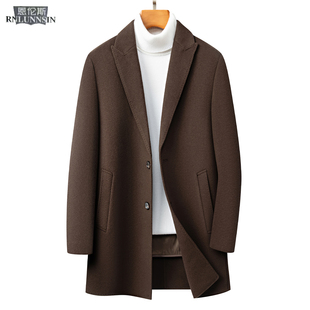 羊毛呢外套男士中长款西装领羽绒服内胆男装西服冬保暖双面绒大衣