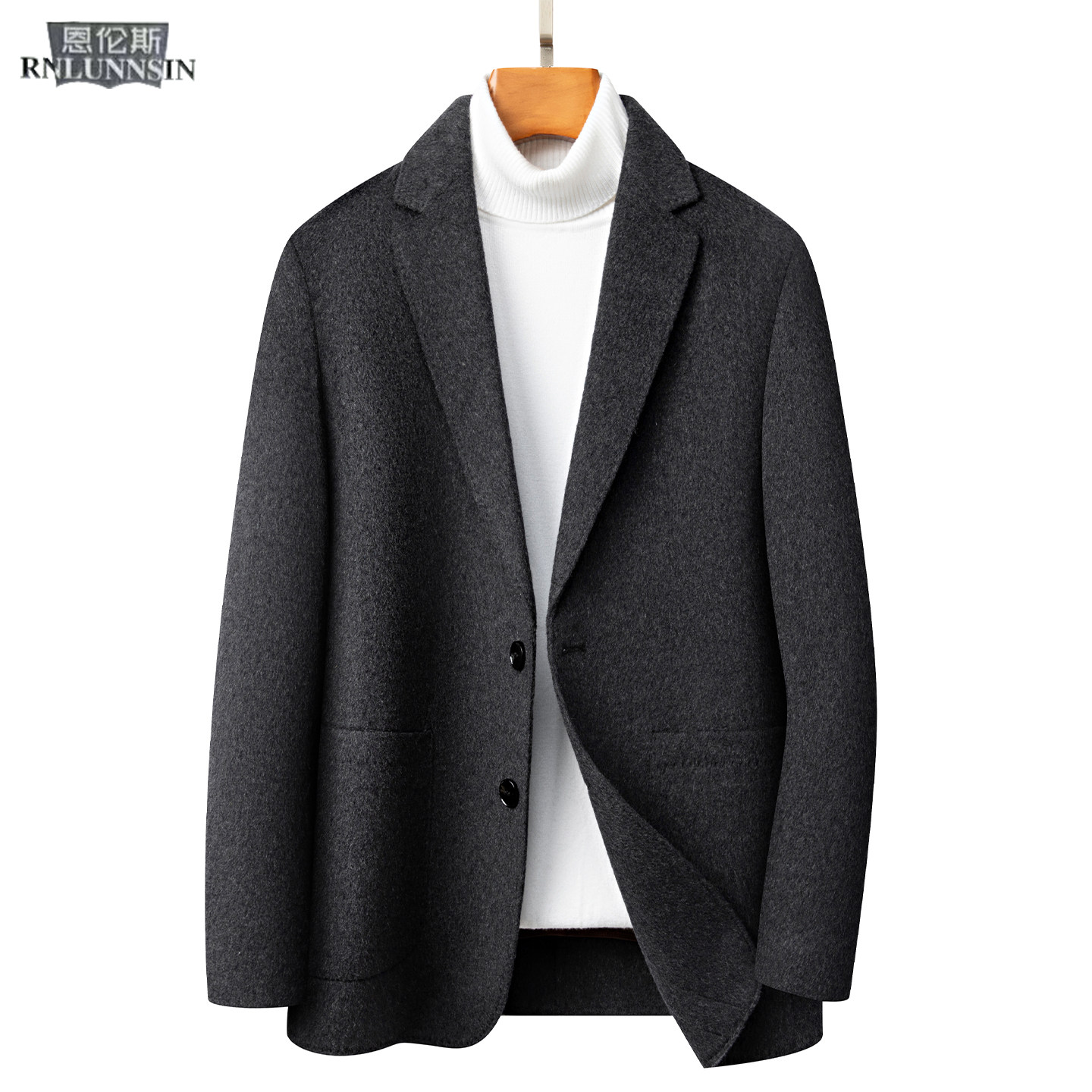 双面绒大衣男士西服领羽绒服内胆西装式高档男装冬保暖羊毛呢外套