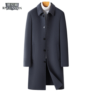 双面呢大衣男士翻领灰色商务休闲中年男装2025新款高档羊毛呢外套
